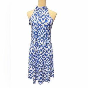 SHEIN Strapless Dress in Blue and White Pattern
